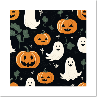 Ghost and pumpkins Halloween pattern Posters and Art